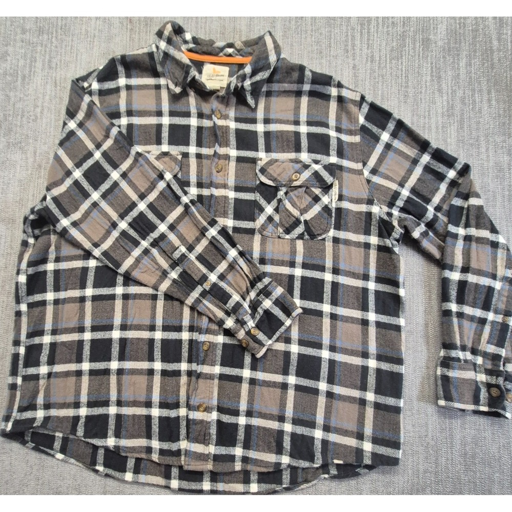 Field &Stream Men's 2XL flannel Button up Shirt Black Brown Plaid 100% cotton